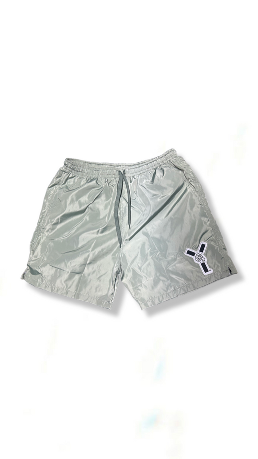 Sage Green Stitched Logo Windbreaker Shorts